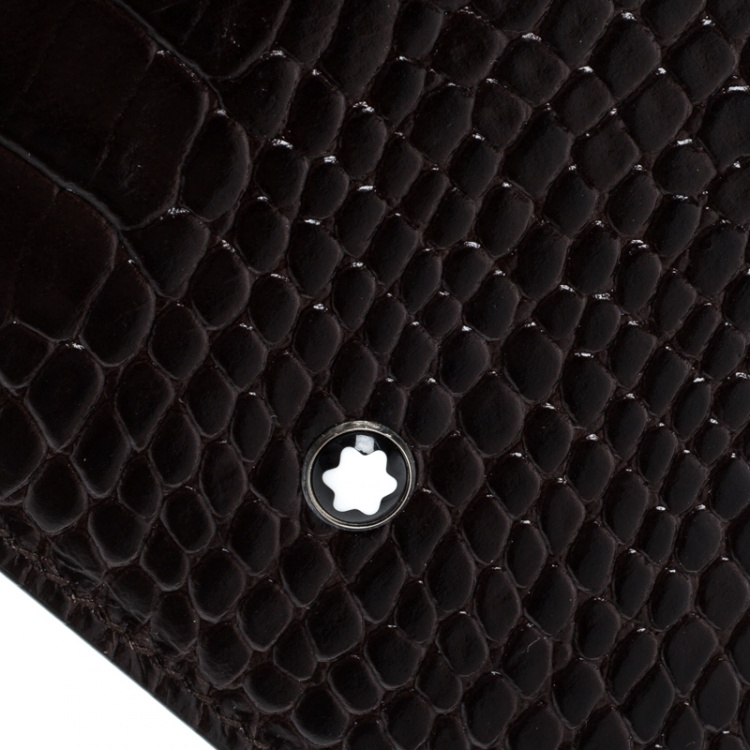 Pre Owned Montblanc Dark Brown Croc Embossed Leather Miesterstuck Bifold Wallet