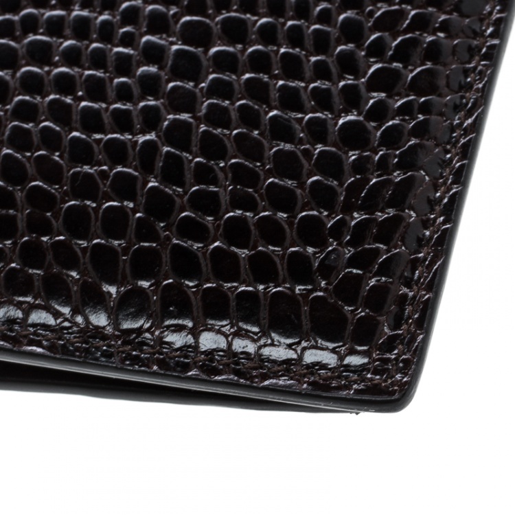 Pre Owned Montblanc Dark Brown Croc Embossed Leather Miesterstuck Bifold Wallet