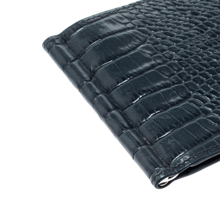 مملوكة مسبقًا Montblanc Aquamarine Croc Embossed Leather Miesterstuck Bifold Wallet