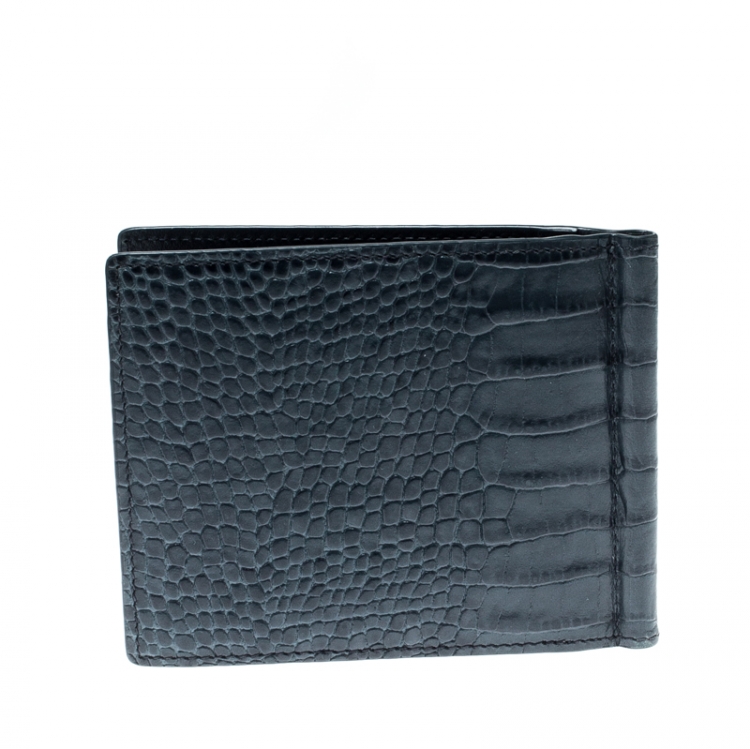 مملوكة مسبقًا Montblanc Aquamarine Croc Embossed Leather Miesterstuck Bifold Wallet