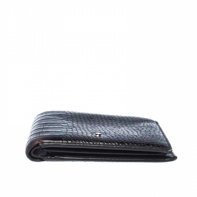 Pre Owned Montblanc Black Crocodile Embossed Leather Bifold Wallet 9CC