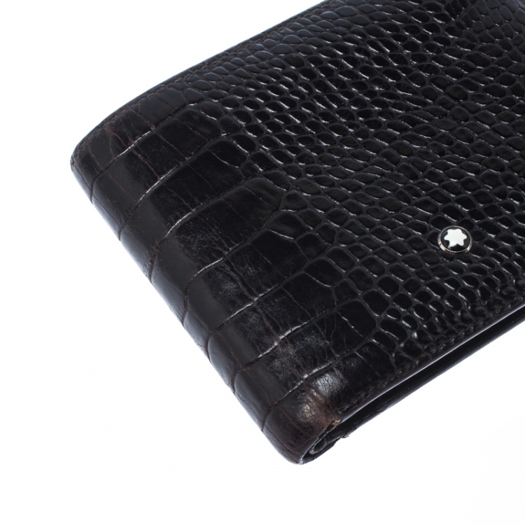 Pre Owned Montblanc Black Crocodile Embossed Leather Bifold Wallet 9CC