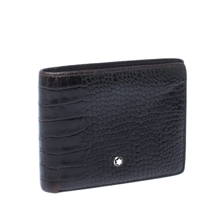 Pre Owned Montblanc Black Crocodile Embossed Leather Bifold Wallet 9CC