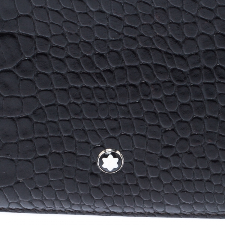 Pre Owned Montblanc Black Crocodile Embossed Leather Bifold Wallet 9CC