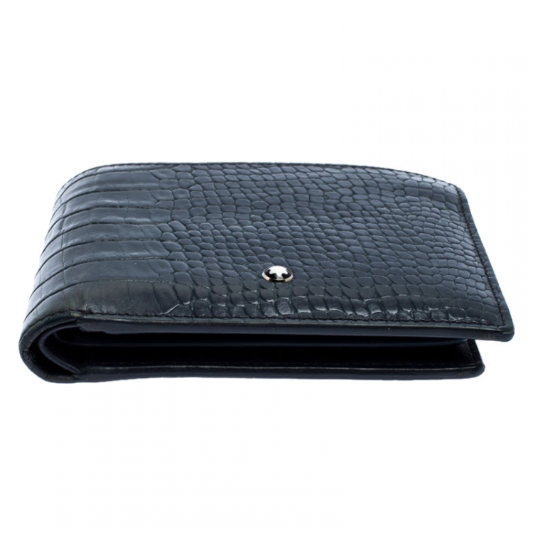 Pre Owned Montblanc Blue Croc Embossed Leather Meisterstuck Bifold Wallet