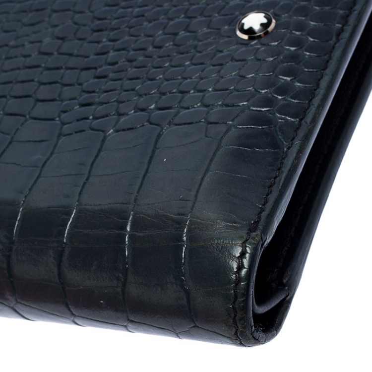 Pre Owned Montblanc Blue Croc Embossed Leather Meisterstuck Bifold Wallet