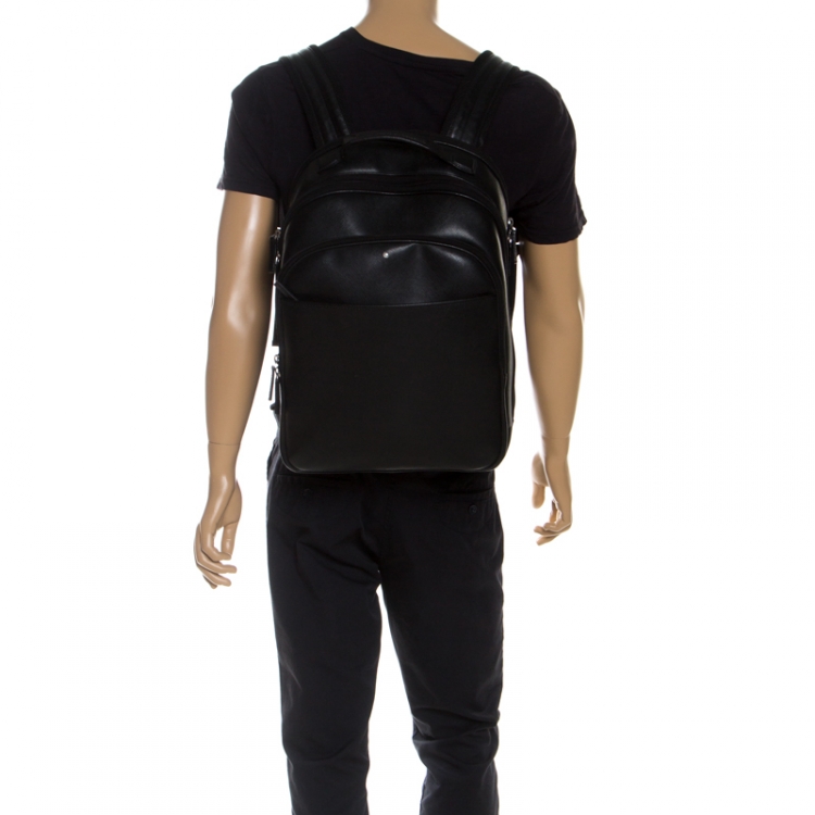 Pre Owned Montblanc Black Leather Extreme Rucksacks 3 Components Backpack              