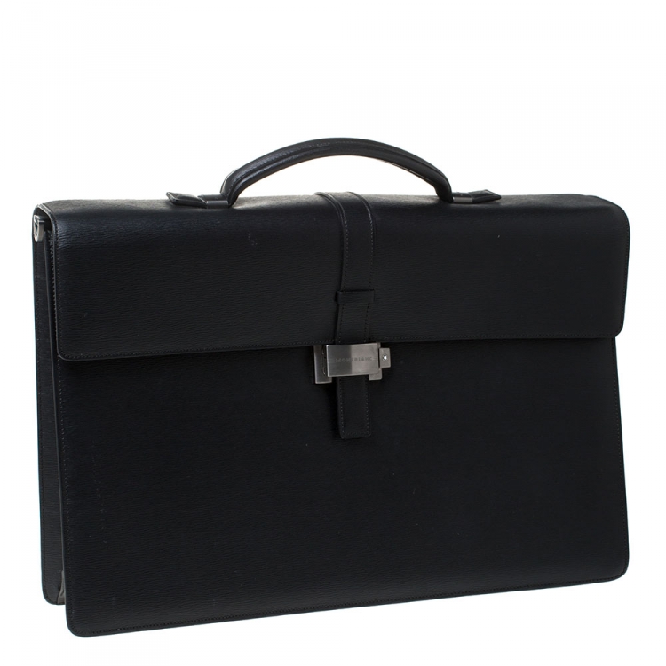 Pre Owned Montblanc Black Leather 4810 Westside Single Gusset Briefcase 