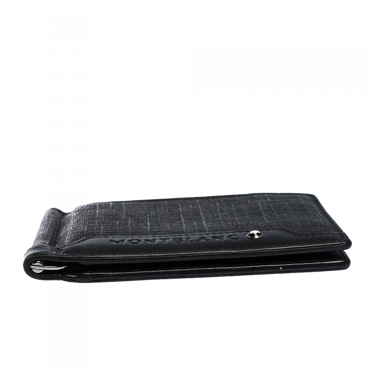 Pre Owned Montblanc Black Signature Coated Canvas and Leather Money Clip Card Holder
