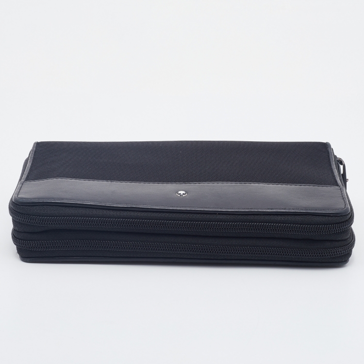 Pre Owned Montblanc Black Leather And Nylon Nightflight Travel Companion Wallet