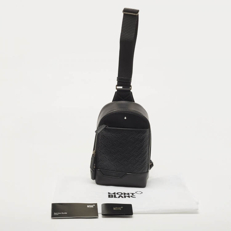 Pre Owned Montblanc Black Monogram Leather Sling Bag