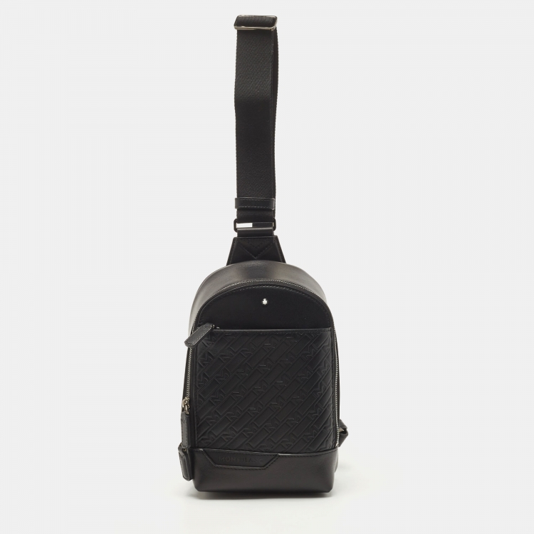 Pre Owned Montblanc Black Monogram Leather Sling Bag