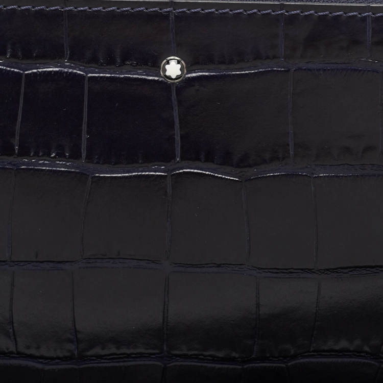 Pre Owned Montblanc Navy Blue Croc Embossed Leather Meisterstuck Zip Wristlet Pouch