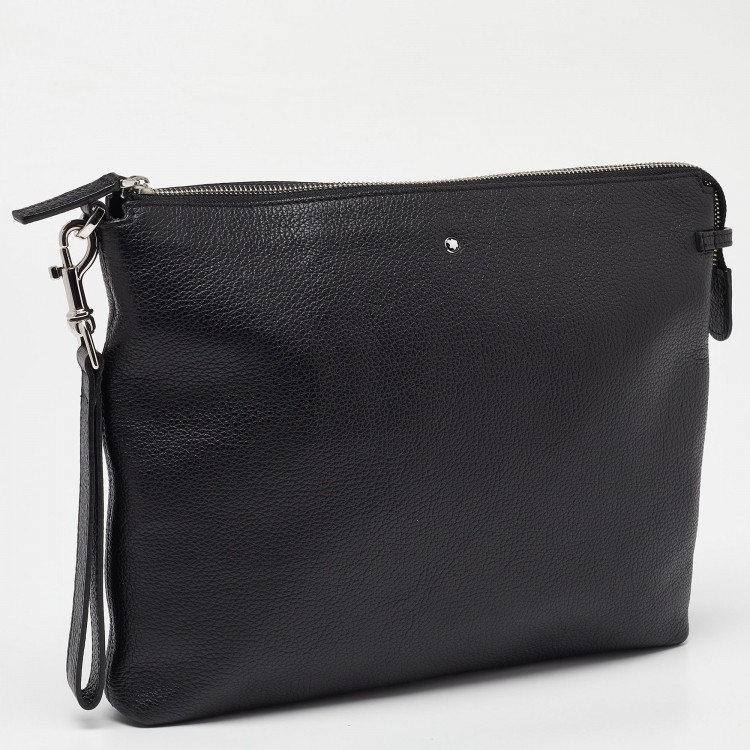 Pre Owned Montblanc Black Leather Zip Wristlet Pouch