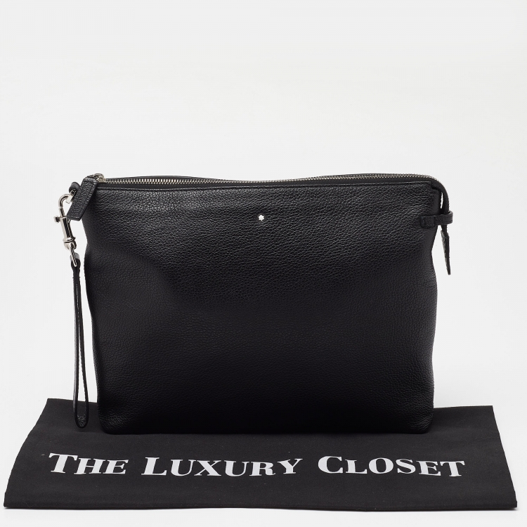 Pre Owned Montblanc Black Leather Zip Wristlet Pouch