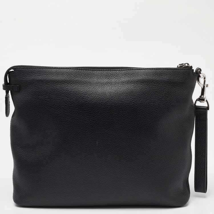Pre Owned Montblanc Black Leather Zip Wristlet Pouch