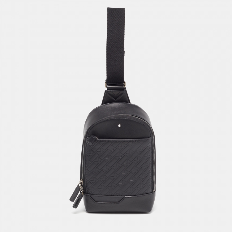 Pre Owned Montblanc Black Monogram Leather 4810 Sling Bag