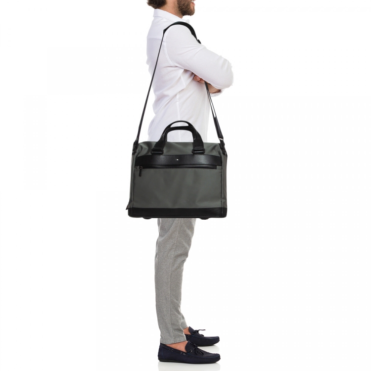 Pre Owned Montblanc Grey/Black Nylon and Leather My Nightflight Document Bag