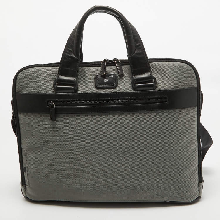 Pre Owned Montblanc Grey/Black Nylon and Leather My Nightflight Document Bag