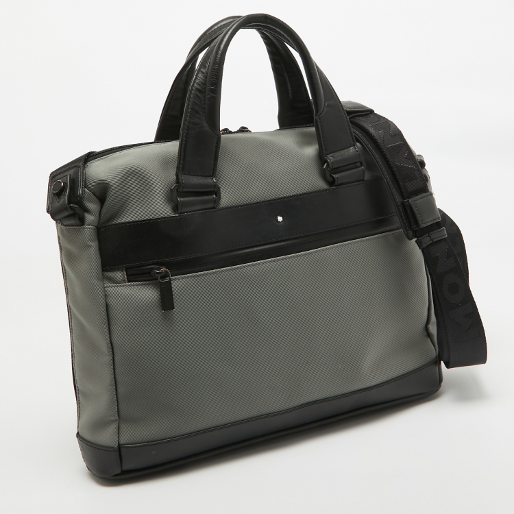 Pre Owned Montblanc Grey/Black Nylon and Leather My Nightflight Document Bag