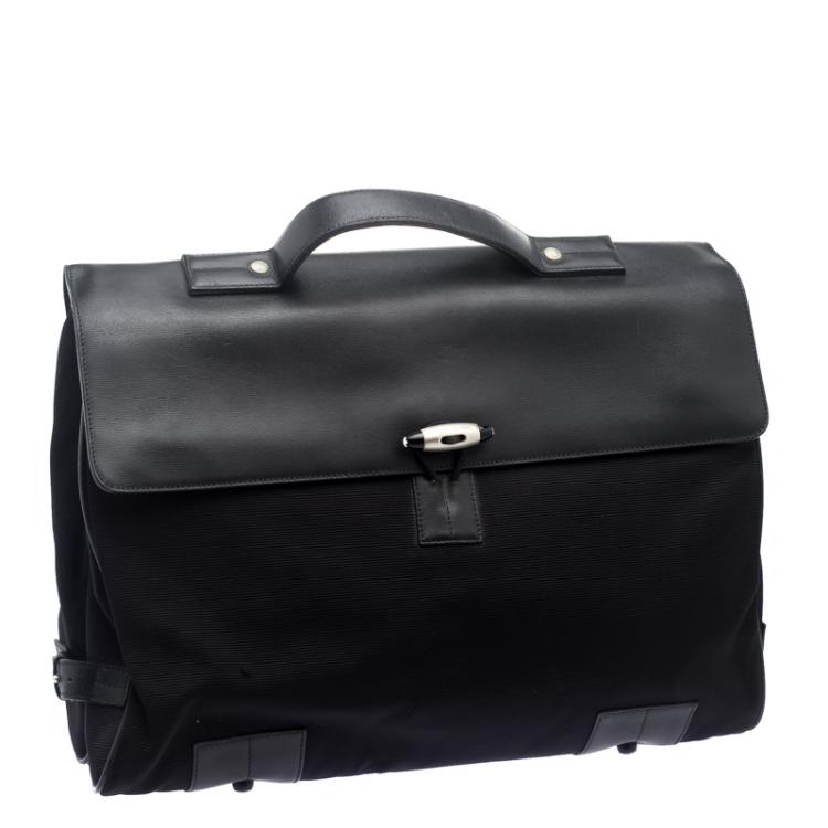 Pre Owned Montblanc Black Fabric and Leather Double Gusset Nightflight Briefcase