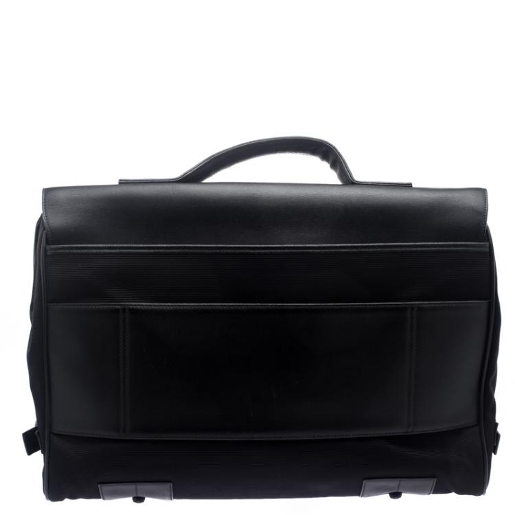 Pre Owned Montblanc Black Fabric and Leather Double Gusset Nightflight Briefcase