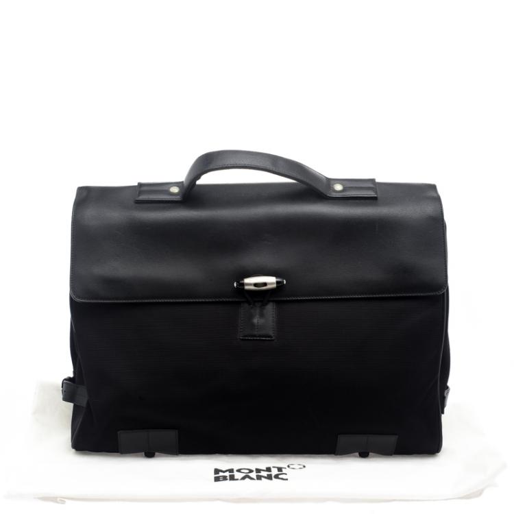 Pre Owned Montblanc Black Fabric and Leather Double Gusset Nightflight Briefcase