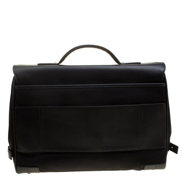 Pre Owned Montblanc Black Fabric and Leather Double Gusset Nightflight Briefcase