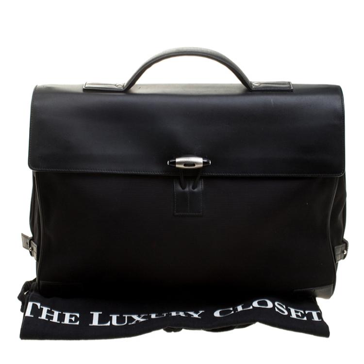 Pre Owned Montblanc Black Fabric and Leather Double Gusset Nightflight Briefcase
