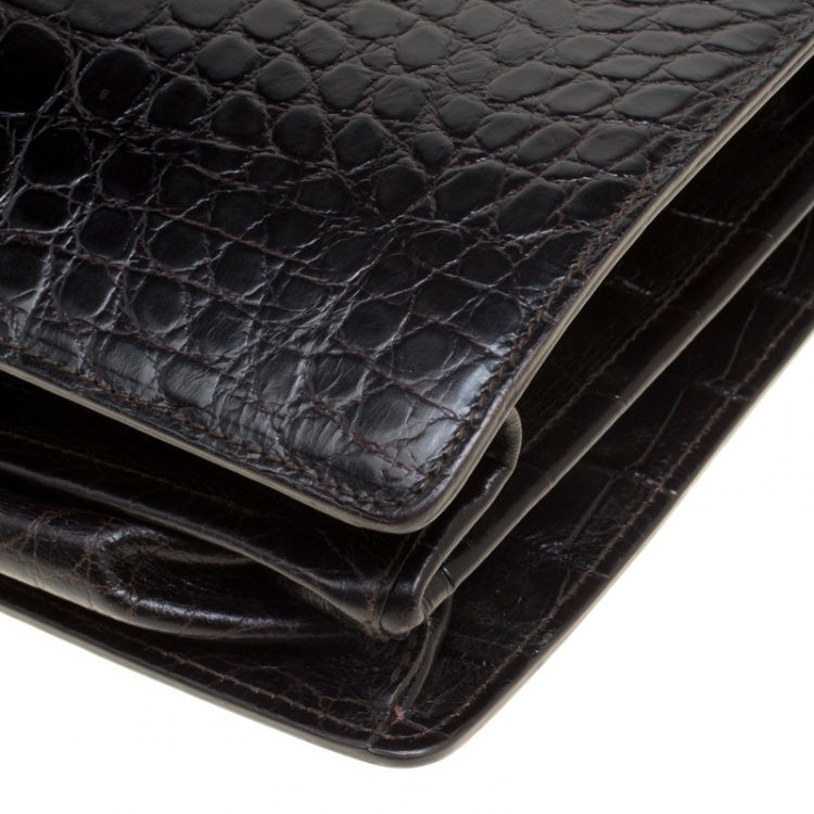 Pre Owned Montblanc Black Alligator Embossed Leather Double Gusset Briefcase