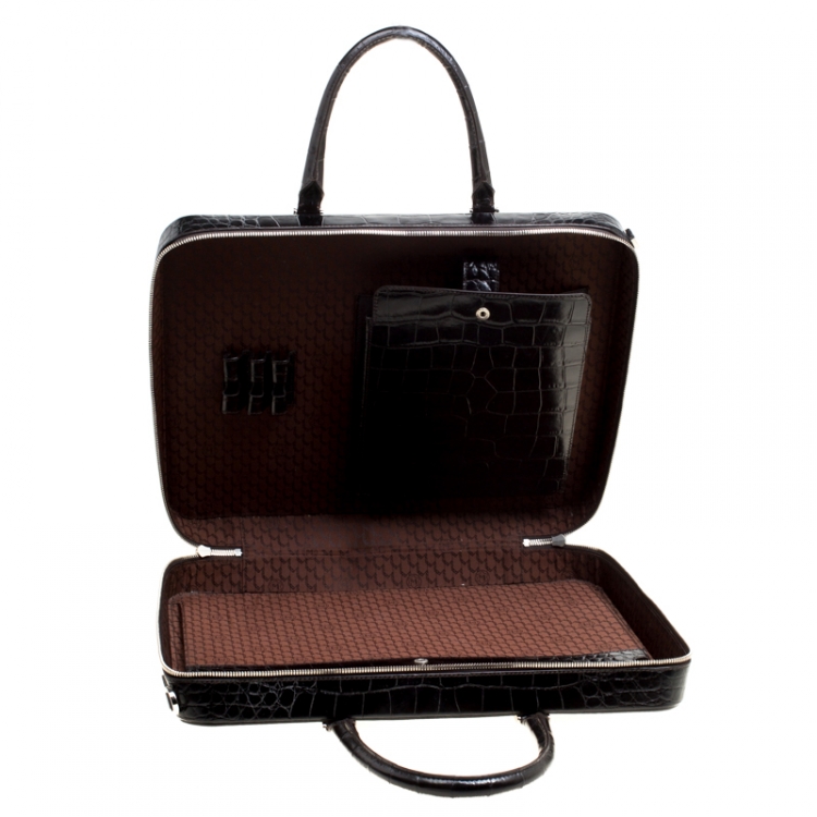 Pre Owned Montblanc Black Croc Embossed Leather Meisterstuck Briefcase