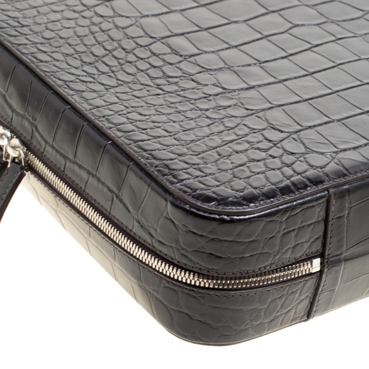 Pre Owned Montblanc Black Croc Embossed Leather Meisterstuck Briefcase