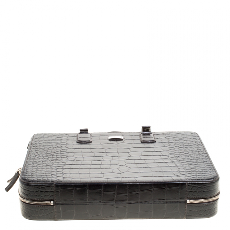 Pre Owned Montblanc Black Croc Embossed Leather Meisterstuck Briefcase