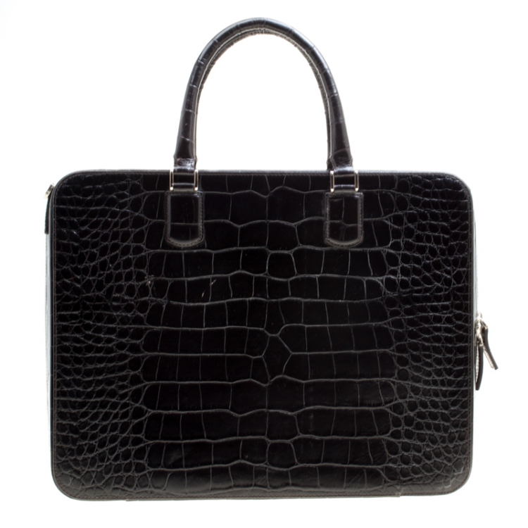 Pre Owned Montblanc Black Croc Embossed Leather Meisterstuck Briefcase