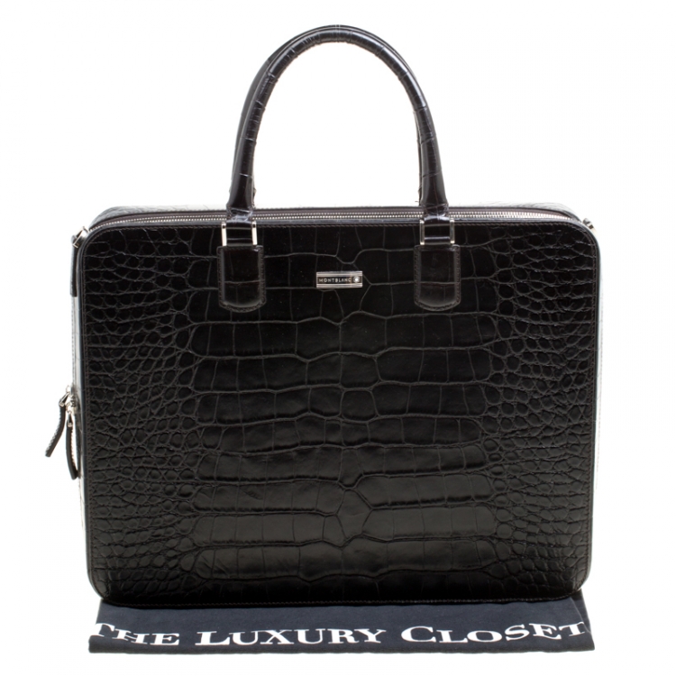 Pre Owned Montblanc Black Croc Embossed Leather Meisterstuck Briefcase