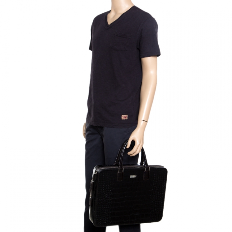 Pre Owned Montblanc Black Croc Embossed Leather Meisterstuck Briefcase