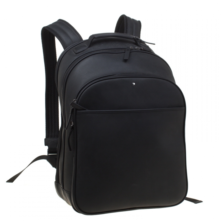 Pre Owned Montblanc Black Textured Leather Extreme Rucksack Backpack