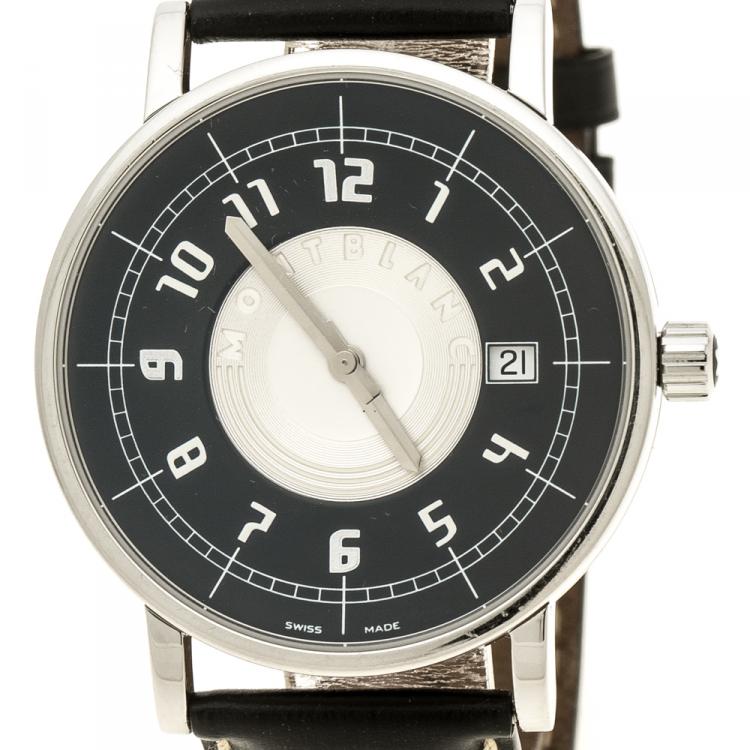 Pre Owned Montblanc Black Stainless Steel Pix 7045 Men's Wristwatch 38 mm