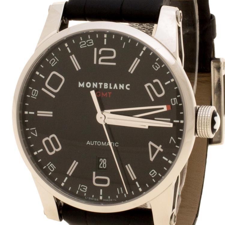 Pre Owned Montblanc Black Stainless Steel Timewalker GMT Automatic Men's Wristwatch 42MM