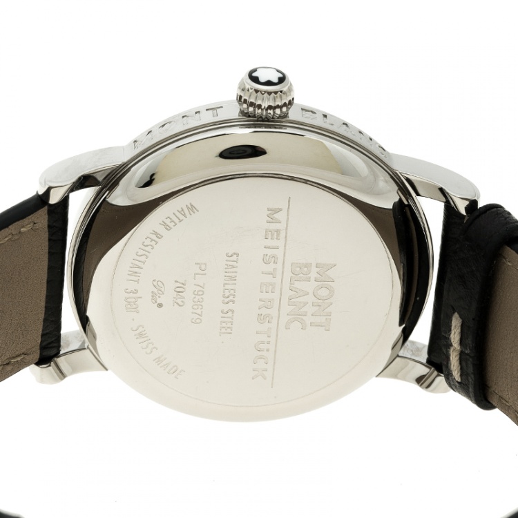 Pre Owned MontBlanc Silver White Stainless Steel Meisterstuck Star 7042 Men's Wristwatch 36 mm