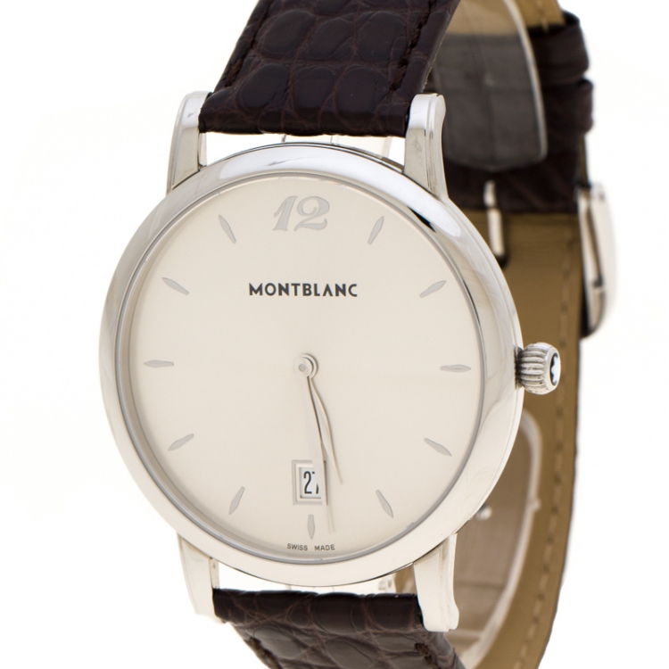 Pre Owned Montblanc Silver Grey Stainless Steel Star Classique 108770 Men's Wristwatch 39 mm