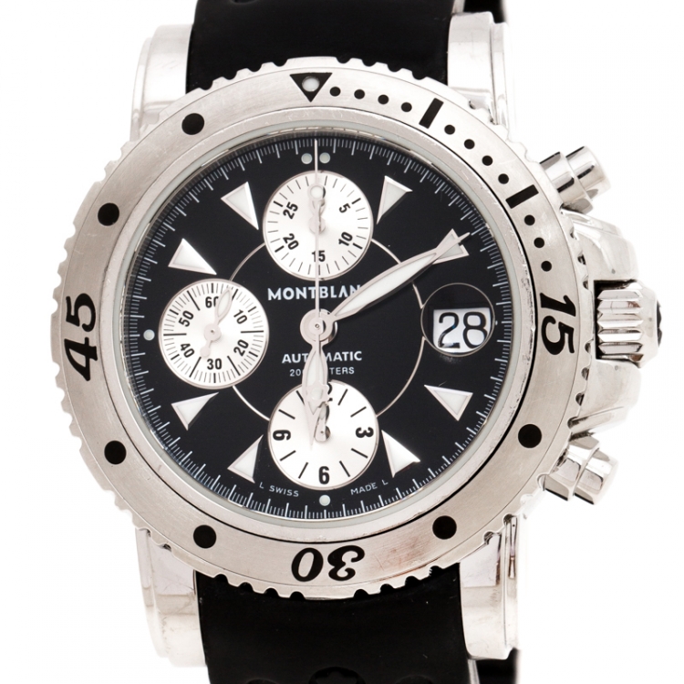 Pre Owned  Montblanc Black Stainless Steel Sport XXL Chronograph 7034 Men's Wristwatch 41 mm