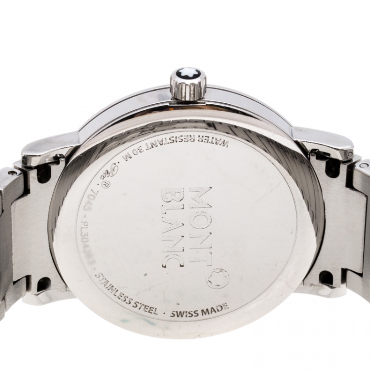 Pre Owned Montblanc Blue Silver White Stainless Steel Summit 7045 Men's Wristwatch 38 mm