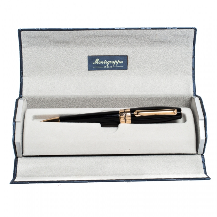 Pre Owned Montegrappa Black Resin Rose Gold Tone Ballpoint Pen