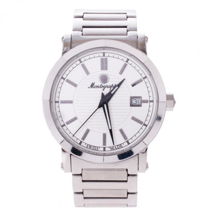 Pre Owned Montegrappa White Stainless Steel Parola Men's Wristwatch 40MM