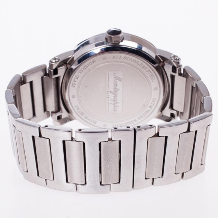 Pre Owned Montegrappa White Stainless Steel Parola Men's Wristwatch 40MM