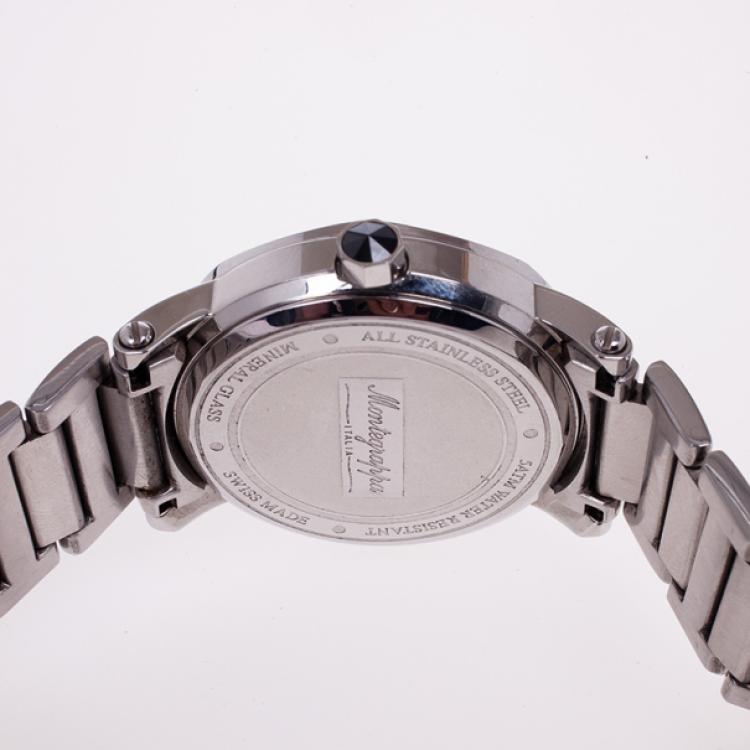 Pre Owned Montegrappa White Stainless Steel Parola Men's Wristwatch 40MM