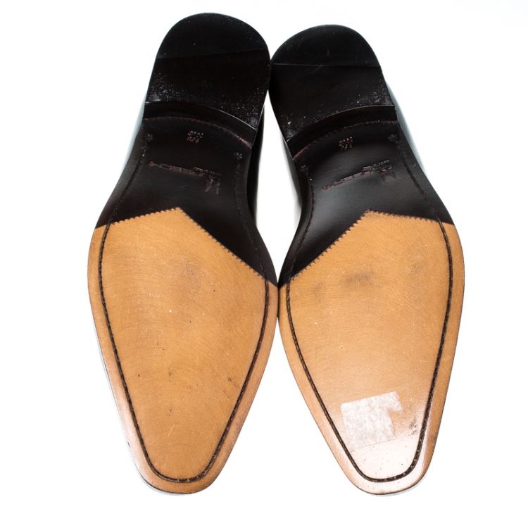 Pre Owned Moreschi Black Leather Penny Slip On Loafers Size 43