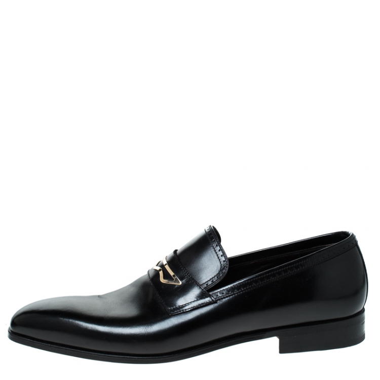 Pre Owned Moreschi Black Leather Penny Slip On Loafers Size 43