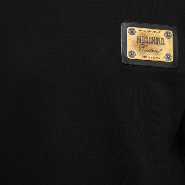 Pre Owned Moschino Couture Black Cotton Logo Applique Detail Sweatshirt S